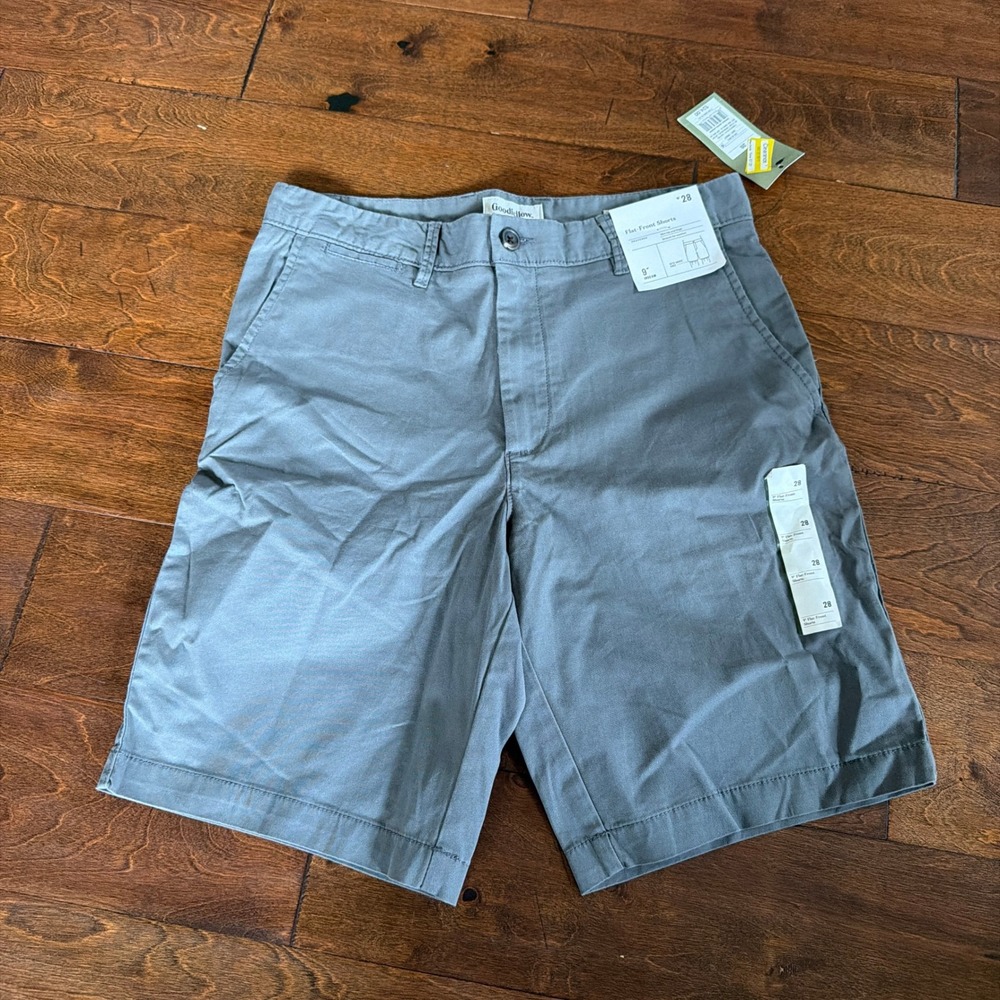 Goodfellow & Co Mens 28 Gray 9" Every Wear Flat Front Slim Fit Chino Shorts NWT